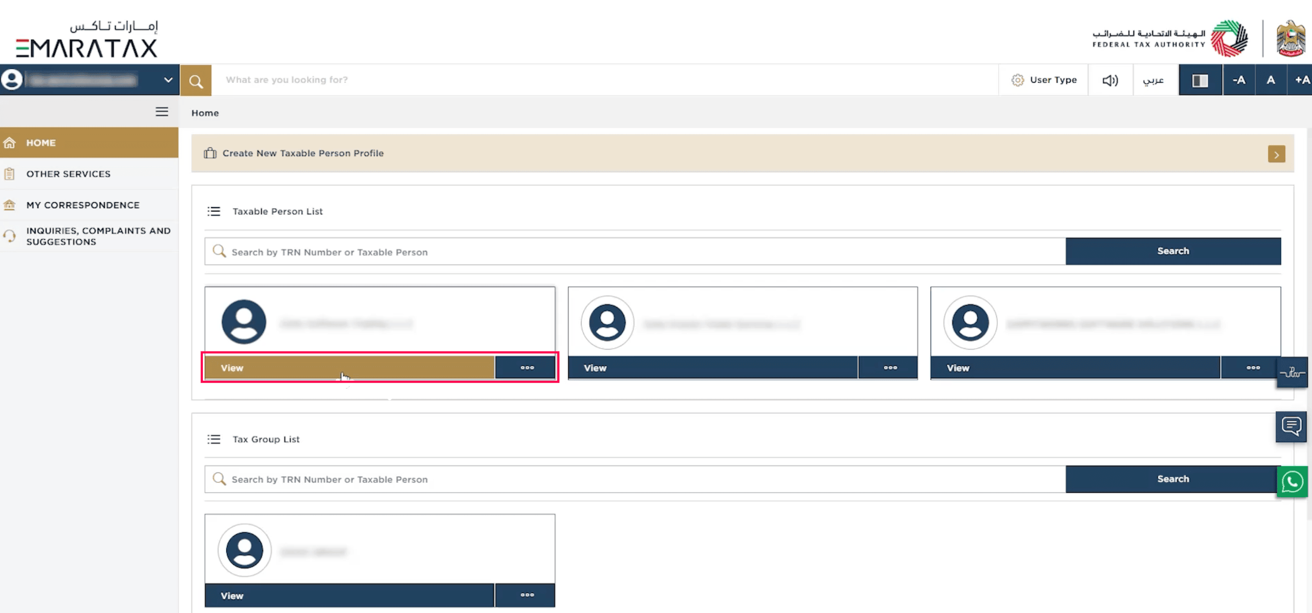 EmaraTax taxable person selection before e-invoicing onboarding