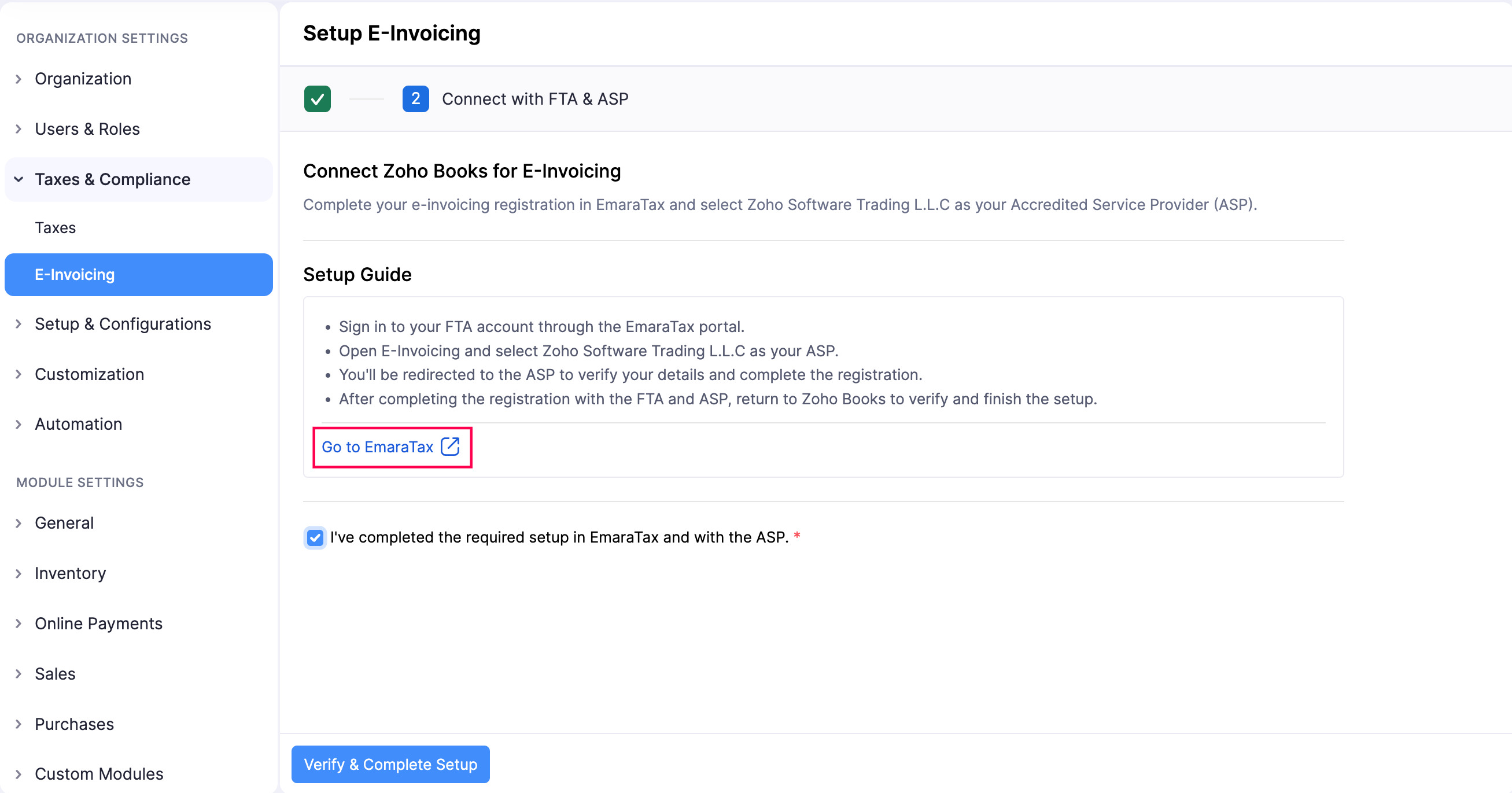 Connect Zoho Books to EmaraTax and an accredited service provider