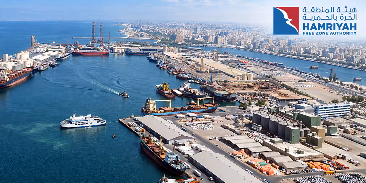 Aerial photograph of Hamriyah Free Zone port and industrial area in Sharjah