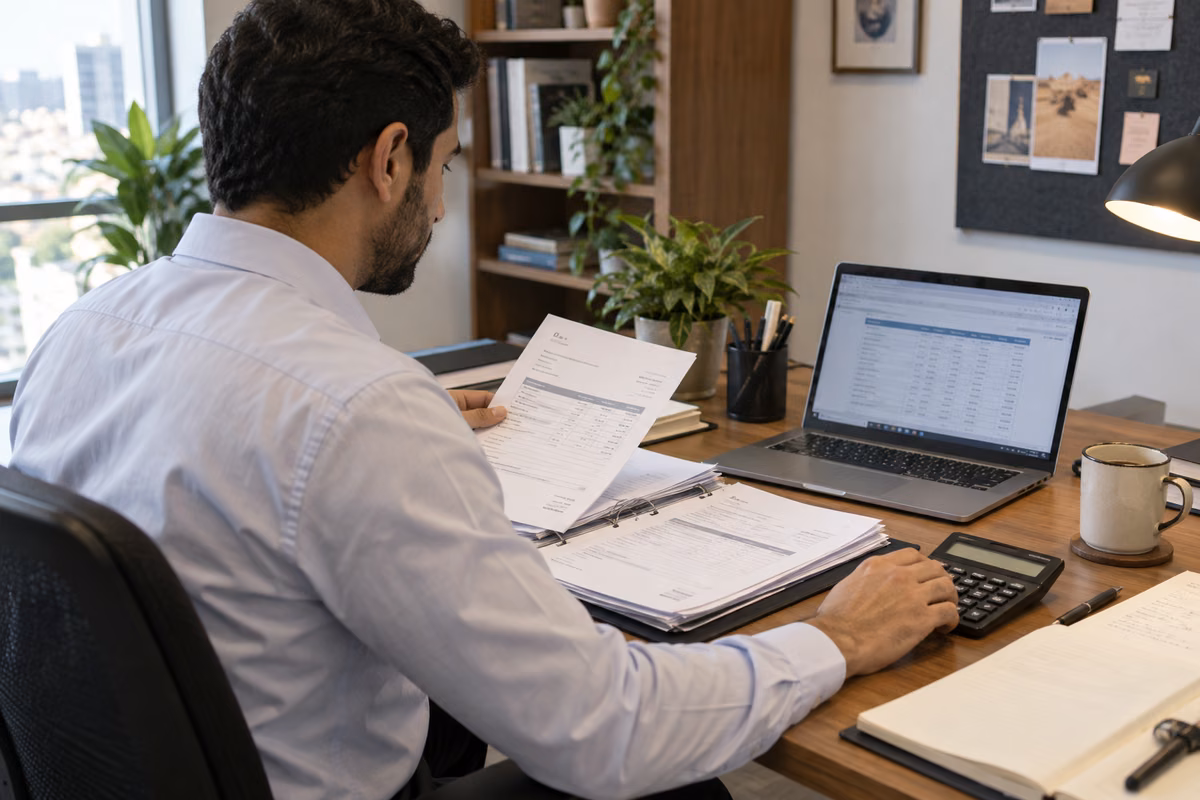 Accountant reconciling VAT records and final return information